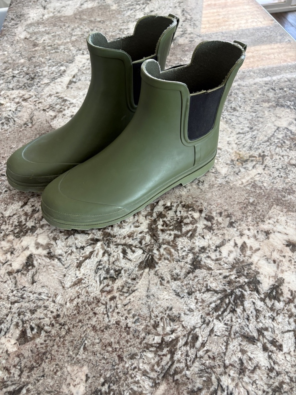 Olive Green Rubber Ankle Rain Boots